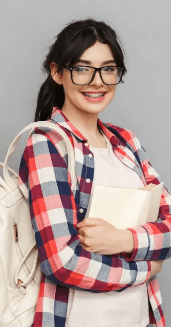 Student with backpack and book representing learner support